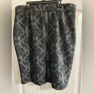 Roz & Ali Black and Gray Damask Midi Skirt